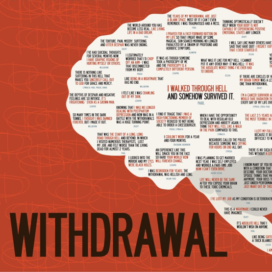 Quotation cloud in shape of a brain, with the word Withdrawal