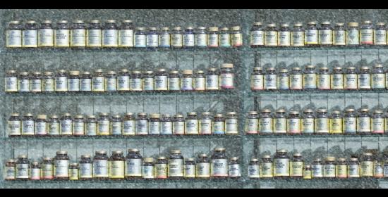 shelves with bottles of supplements