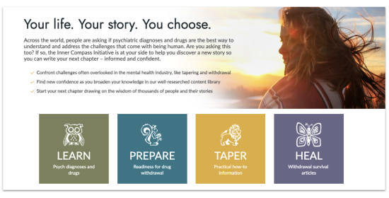 Image of the Inner Compass Initiative website homepage showing recent updates. 